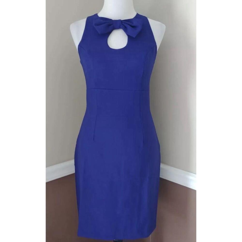 NEW Mystic ModCloth Tailored Navy Blue Sheath Dress with Bow & Keyhole Cutout S